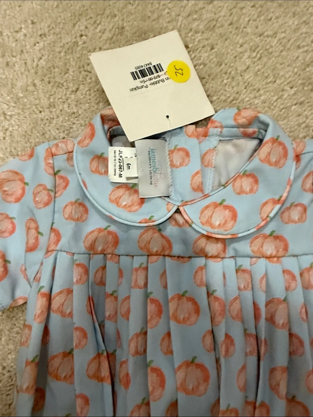 James & Lottie Blue Pumpkin-Print Baby One-Piece